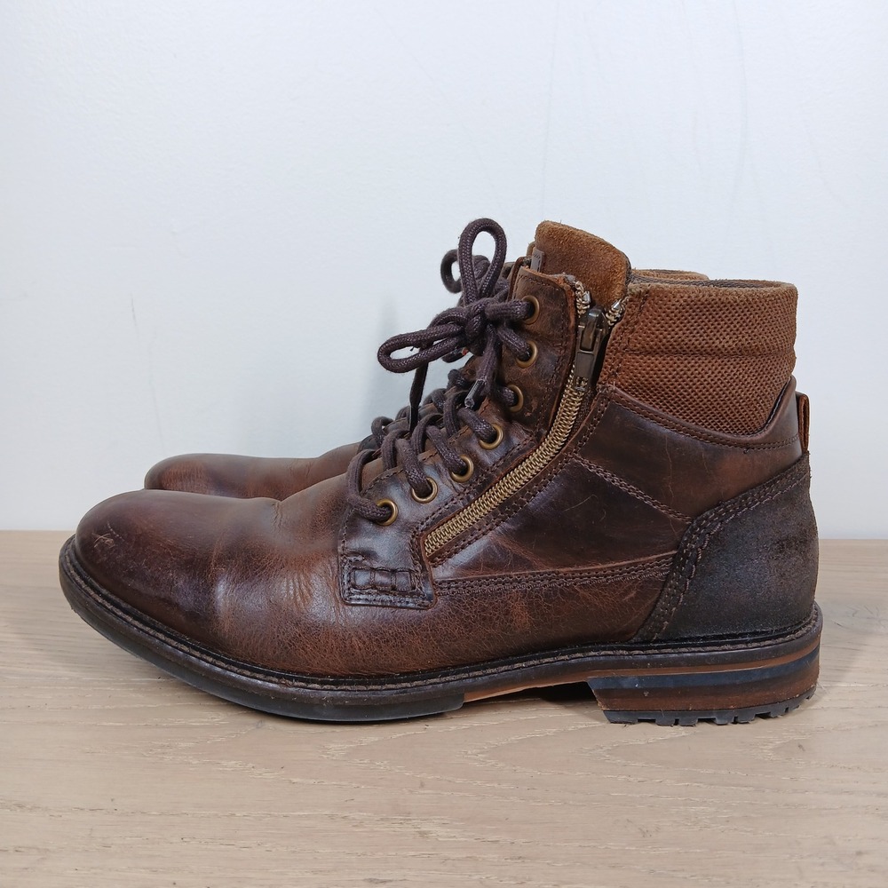 ALDO Boots Mens 10 Brown Leather Lace Up Side Zip Combat Biker Rugged Moto Style